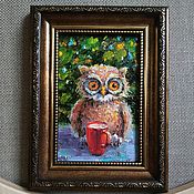 Картины и панно handmade. Livemaster - original item Christmas owl. Miniature framed painting. Handmade.