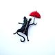 cat brooch with umbrella `Fly!`
