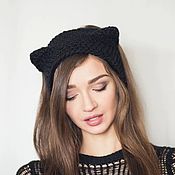 Hat with a lapel, with a pompom, bright hat, warm