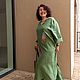 Linen floor-length green dress with Feather embroidery. Dresses. natali. My Livemaster. Фото №4