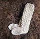 Socks knitted of natural sheep wool (white), Knee, Nalchik,  Фото №1