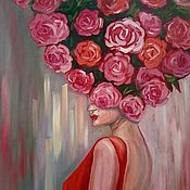 Картины и панно handmade. Livemaster - original item Oil painting Girl with flowers on her head interior painting. Handmade.