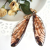 Украшения handmade. Livemaster - original item Dragonfly Wings Earrings Brown Shimmer Glitter Holography Gold 585. Handmade.
