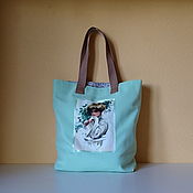 Сумки и аксессуары handmade. Livemaster - original item Mint bag with lady fabric shopper roomy tote for the weekend. Handmade.