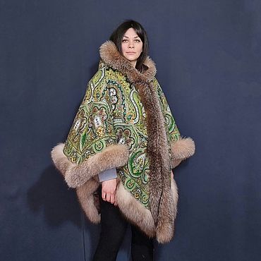Пончо из шерсти с мехом. National Brand (Катерина). Одежда женская ручной работы - Ярмарка Мастеров Одежда женская ручной работы. Ярмарка Мастеров - ручная работа Пончо из шерсти с мехом. Handmade.