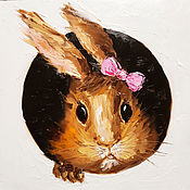 Картины и панно handmade. Livemaster - original item Bunny on a white background oil painting miniature. Handmade.