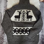Мужская одежда handmade. Livemaster - original item Wool sweater with deer size 60. Handmade.