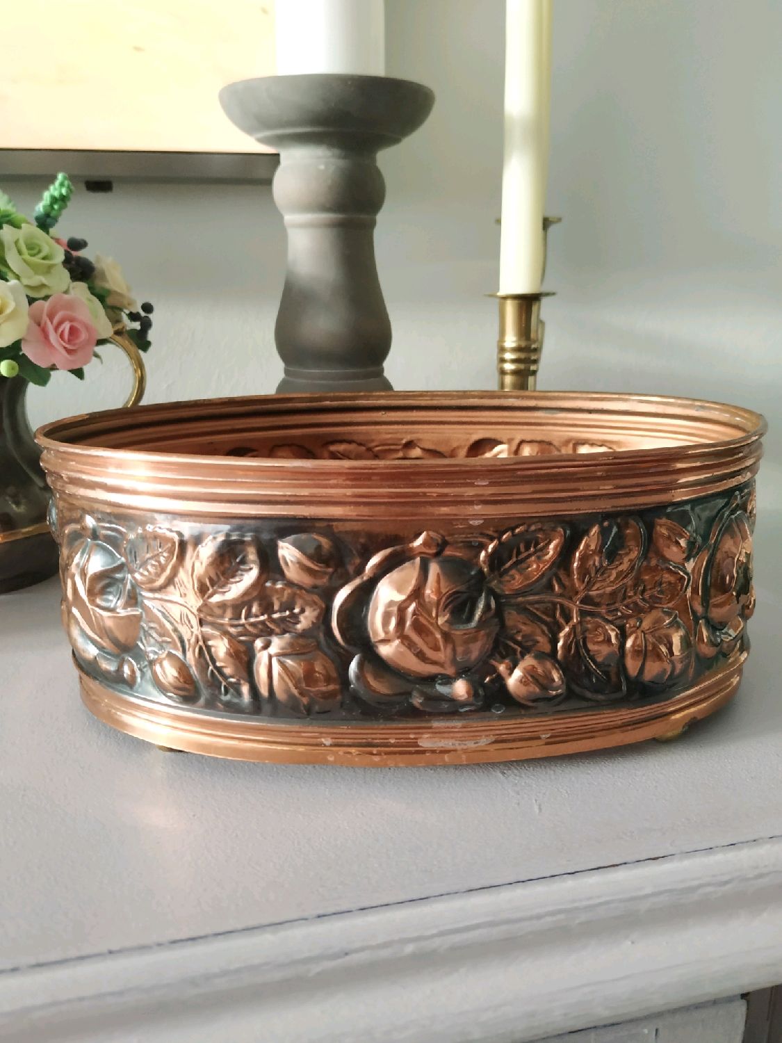 Винтаж: Овальное кашпо из металла (латуни?). Кашпо для цветов ...