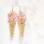 Украшения handmade. Livemaster - original item Delicate Pink Floral Cluster Earrings Handmade on Gold. Handmade.