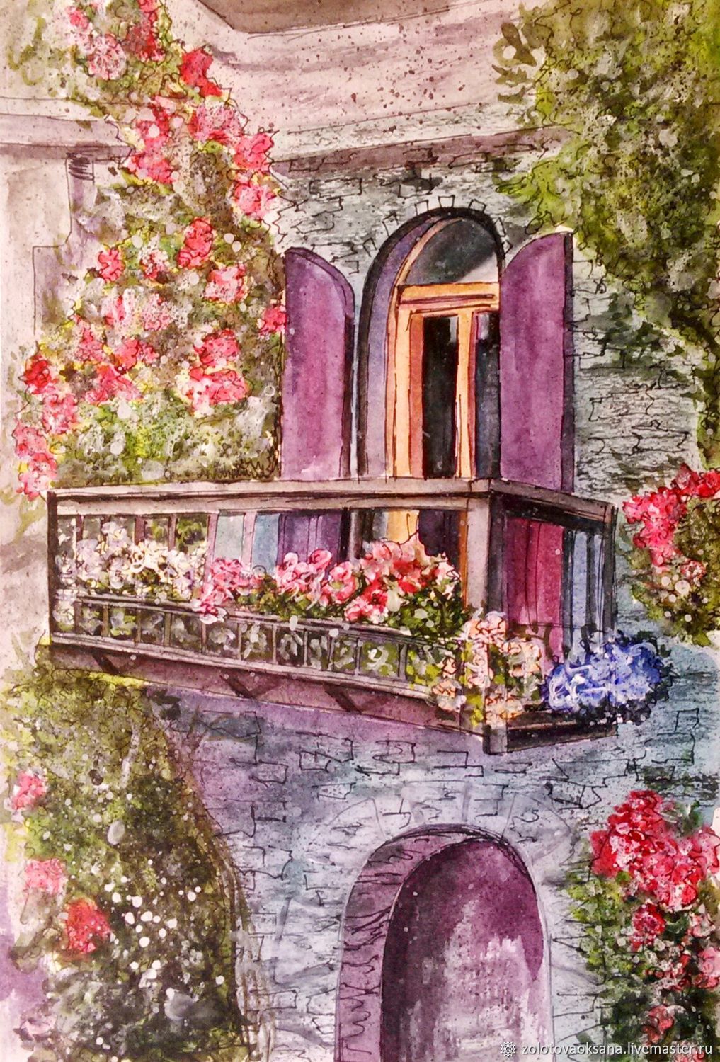 Картина на балконе. Балкон с цветами. Балкон с цветами акварель. Картина балкон с цветами. Балкон в цветах картина.