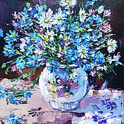 Картины и панно handmade. Livemaster - original item Painting with flowers Cornflowers Daisies Gift to a woman. Handmade.