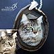 Portrait of a cat on the photo - miniature painting on stone, Pendant, Moscow,  Фото №1