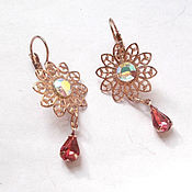 Винтаж handmade. Livemaster - original item Rose gold tone Crystals earrings. Handmade.