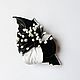 Order Domino Leather flower brooch black and white with stamens. De-Si-Re. Livemaster. . Brooches Фото №3