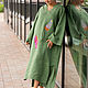 Linen floor-length green dress with Feather embroidery. Dresses. natali. My Livemaster. Фото №6