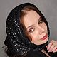  косынка  с пайетками платок вязаный черный. Косынки. AURA аксессуары: шарфы шапки косынки. Ярмарка Мастеров.  Фото №6