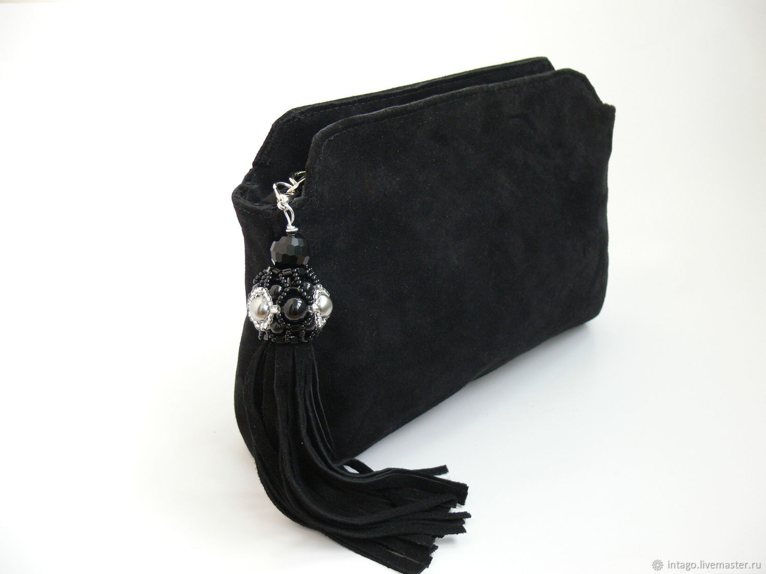 black suede clutch bag