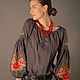 Grey embroidered blouse 'Charm rose' hand stitch, Blouses, Vinnitsa,  Фото №1