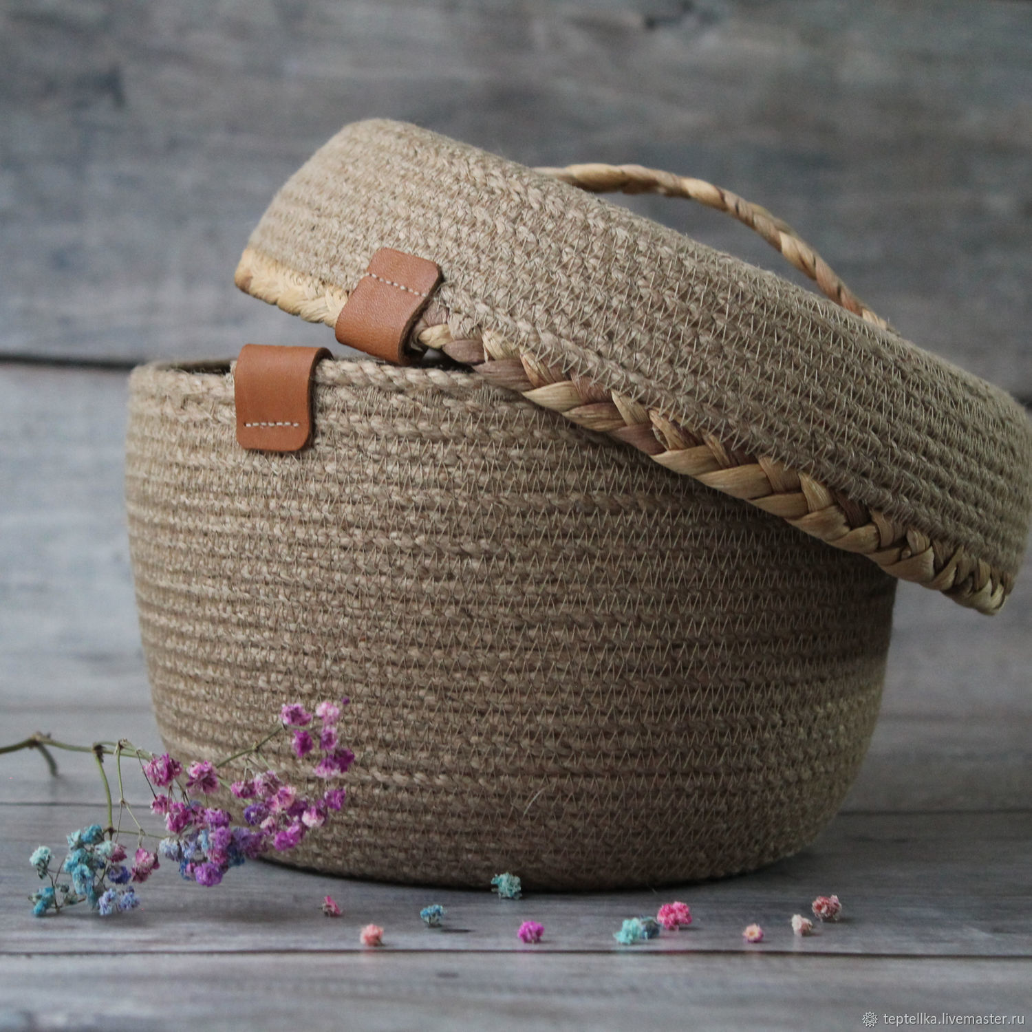 Корзины: Корзина плетеная из джута с крышкой для хранения. в интернет ...