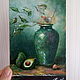 'Softness.Green vase' miniature in oil, Pictures, Moscow,  Фото №1
