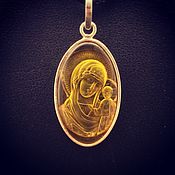 Украшения handmade. Livemaster - original item Icon Of Kazan Mother Of God Pendant Intaglio Amber Sterling Silver. Handmade.
