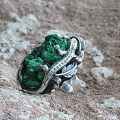 Двойное кольцо с цепочками Этно бирюза серебро 925 SS0029