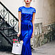 Синее шелковое платье в пол рыбка вечернее, Платья, Москва,  Фото №1