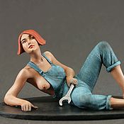 Куклы и игрушки handmade. Livemaster - original item Erotic miniature 80 mm. Pin-up Girl Figurine. Mechanic.. Handmade.