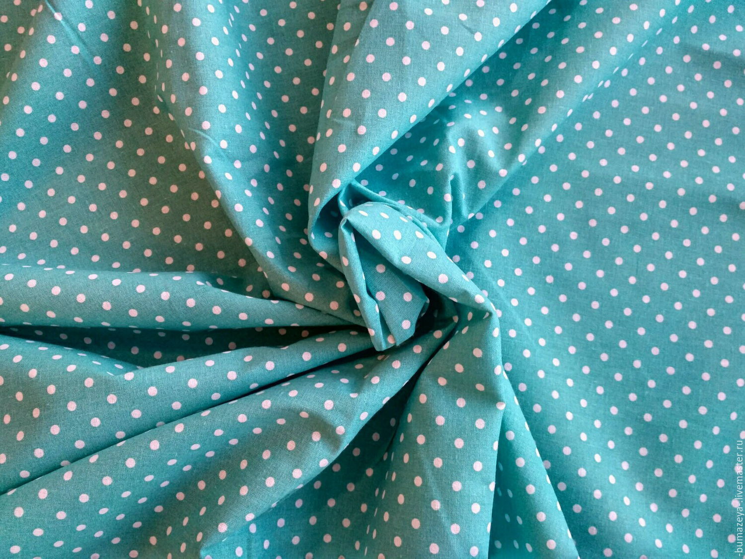 Calico ('peas on a turquoise' 142 g/m2), Fabric, Dolgoprudny,  Фото №1