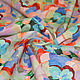 Поплин из хлопка  кораллово-голубые цветы Марелла, Ткани, Москва,  Фото №1