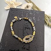 Украшения handmade. Livemaster - original item Chain bracelet: bicolor with agate yellow-gray geode. Handmade.