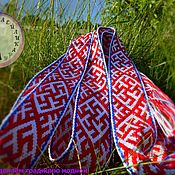 Русский стиль handmade. Livemaster - original item Belt fern Flower white-red with blue border. Handmade.