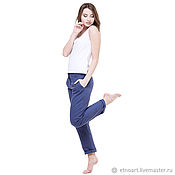 Одежда handmade. Livemaster - original item Blue chinos pants made of 100% linen. Handmade.