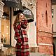 Order Oversize coat with Snood ' Winter gray-red cell'. Alexandra Maiskaya. Livemaster. . Coats Фото №3