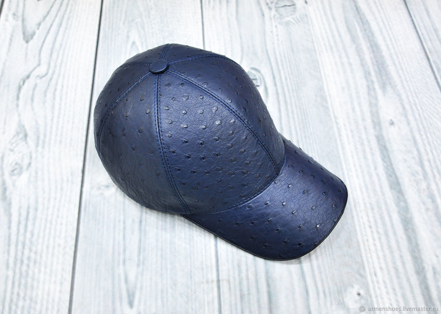 Baseball cap made of genuine ostrich leather in blue, Baseball caps, St. Petersburg,  Фото №1