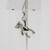 Украшения handmade. Livemaster - original item Teddy Bear Pendant with Chain Green Diamonds Silver. Handmade.