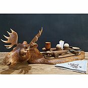 Посуда handmade. Livemaster - original item Wooden board for serving Moose steak with serving set. Handmade.