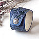 Blue Leather Cuff Bracelet, Width 4 cm, Cuff bracelet, Ivanovo,  Фото №1