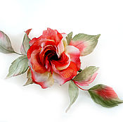 Brooch-rose Cherry caramel silk floristry