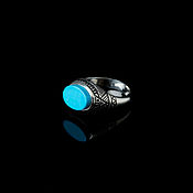 Украшения handmade. Livemaster - original item Silver ring with turquoise and meander pattern. Handmade.
