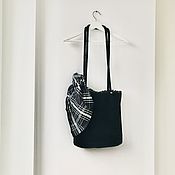 Сумки и аксессуары handmade. Livemaster - original item A black wool bag and a silk plaid handkerchief. Handmade.