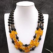 Украшения handmade. Livemaster - original item Multi-row necklace natural amber, shungite and volcanic lava. Handmade.