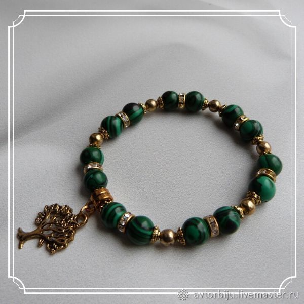 Malachite bracelet with gold pendant, Bead bracelet, Smolensk,  Фото №1