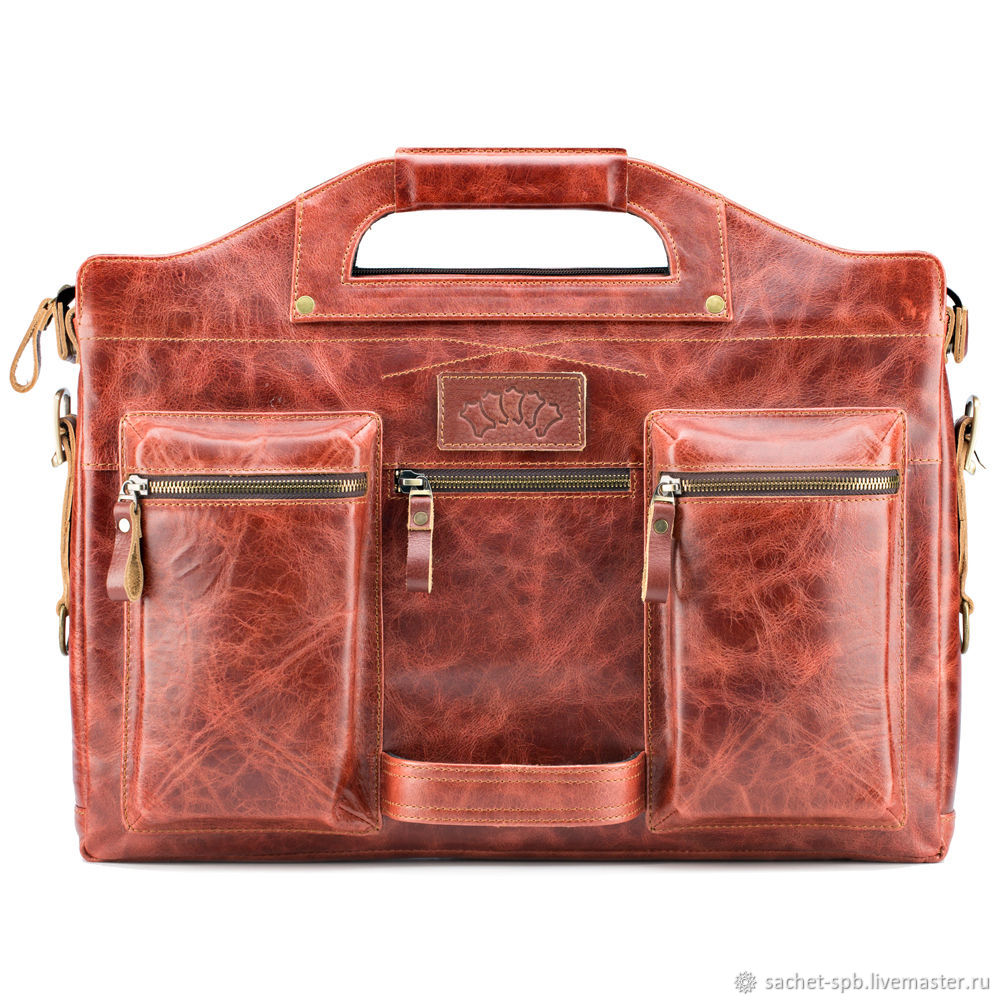Business leather bag 'Diego' (red antique), Classic Bag, St. Petersburg,  Фото №1