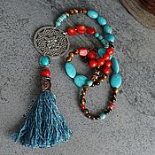 Украшения handmade. Livemaster - original item A Boho -style sautoir with a turquoise - coral brush