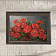  Oil painting on canvas red flowers on grey background, Pictures, St. Petersburg,  Фото №1