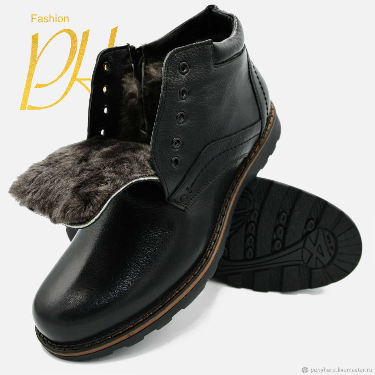 мужские зимние ботинки из натуральной кожи с натуральным мехом