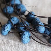 Украшения handmade. Livemaster - original item Sky and Earth beads, blue volcanic lava beads on a waxed cord. Handmade.