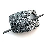 Черный кожаный браслет-шнур с цветком ромашки (бохо браслет)