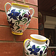 Wall-hung flower pot `Fantasy flowers. Clematis`. Ceramic, glaze, high temperature firing

